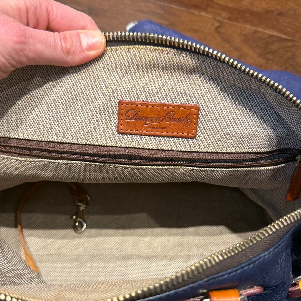 Dooney & Bourke Blue Leather Satchel with Brown Trim - Picture 3 of 4